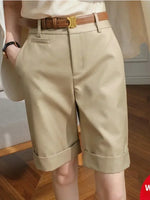Shorts for Women High Waist Knee Length Straight Pants with Belt-Shorts-Arimonz-Arimonz