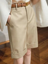 Shorts for Women High Waist Knee Length Straight Pants with Belt-Shorts-Arimonz-Arimonz