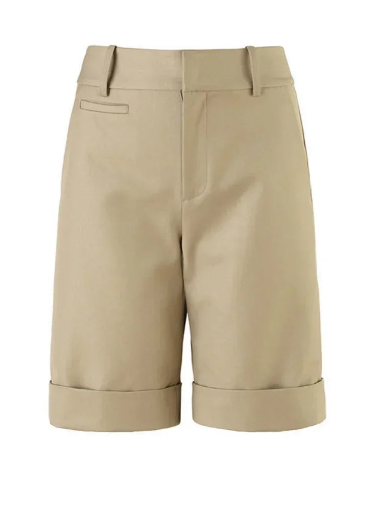 Shorts for Women High Waist Knee Length Straight Pants with Belt-Shorts-Arimonz-Arimonz