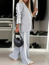 Side Striped Single Breasted Long Sleeved Lapel Jacket and Pants Set-Wear To Work Sets-Arimonz-Arimonz