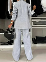 Side Striped Single Breasted Long Sleeved Lapel Jacket and Pants Set-Wear To Work Sets-Arimonz-Arimonz