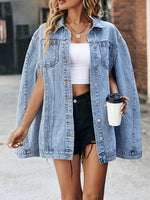 Single Breasted Cape Denim Coat Women Vintage Pocket Loose Jean Jacket-Jean Jackets-Arimonz-Arimonz