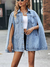 Single Breasted Cape Denim Coat Women Vintage Pocket Loose Jean Jacket-Jean Jackets-Arimonz-Blue-S-Arimonz