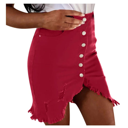 Single Breasted Solid Color Stretch Denim Skirt A-Line Casual Skirt-Skirts-Arimonz-Arimonz