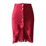 Single Breasted Solid Color Stretch Denim Skirt A-Line Casual Skirt-Skirts-Arimonz-Red-S-Arimonz