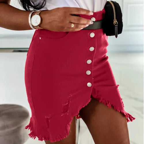 Single Breasted Solid Color Stretch Denim Skirt A-Line Casual Skirt-Skirts-Arimonz-Arimonz