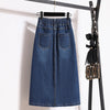 Single Breasted Split Skirt A Line Elastic Waist Casual Pocket Skirt-Denim Skirts-Arimonz-Arimonz