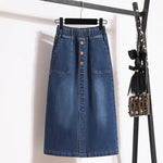 Single Breasted Split Skirt A Line Elastic Waist Casual Pocket Skirt-Denim Skirts-Arimonz-Arimonz
