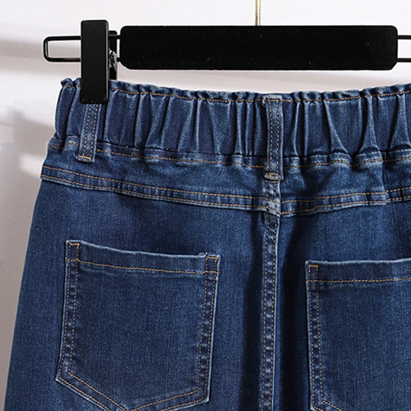 Single Breasted Split Skirt A Line Elastic Waist Casual Pocket Skirt-Denim Skirts-Arimonz-Arimonz