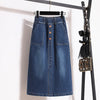 Single Breasted Split Skirt A Line Elastic Waist Casual Pocket Skirt-Denim Skirts-Arimonz-Blue-4XL-Arimonz
