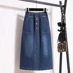 Single Breasted Split Skirt A Line Elastic Waist Casual Pocket Skirt-Denim Skirts-Arimonz-Blue-4XL-Arimonz