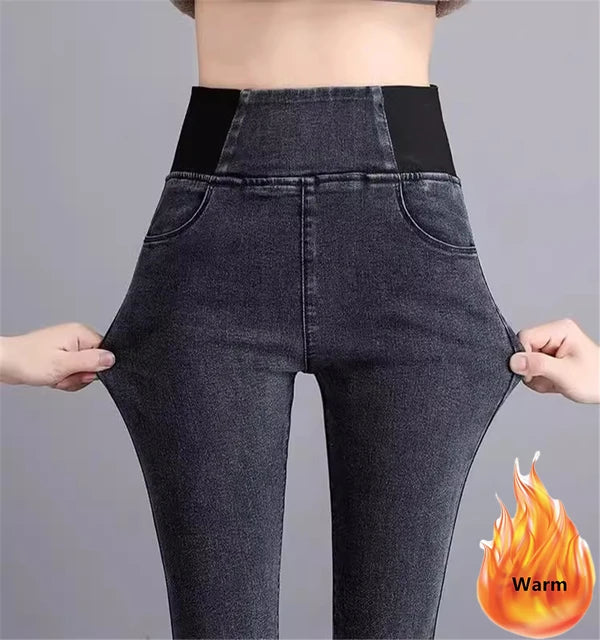 Skinny Denim Pencil Pants Women Casual Plush Velvet Lined Warm Jeans-Skinny Jeans-Arimonz-black grey-26-Arimonz