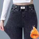 Skinny Denim Pencil Pants Women Casual Plush Velvet Lined Warm Jeans-Skinny Jeans-Arimonz-button black grey-26-Arimonz