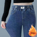 Skinny Denim Pencil Pants Women Casual Plush Velvet Lined Warm Jeans-Skinny Jeans-Arimonz-button retro blue-26-Arimonz