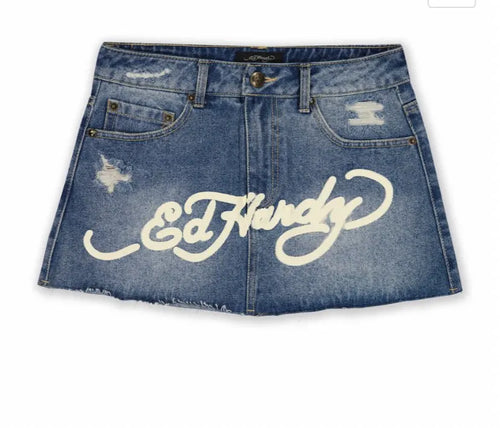 Skirts for Women Retro Gothic Print Denim Skirt Y2k Mini Skirt-Denim Skirts-Arimonz-Arimonz