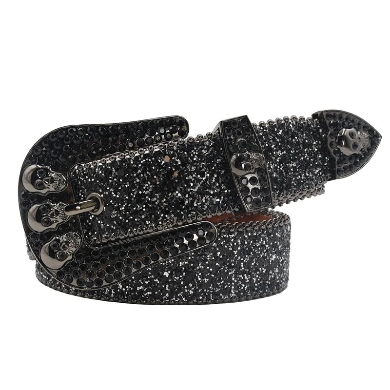 Skull Rhinestone Belts Crystal Studded Diamond Bling Bling Belt-Belts-Arimonz-Arimonz
