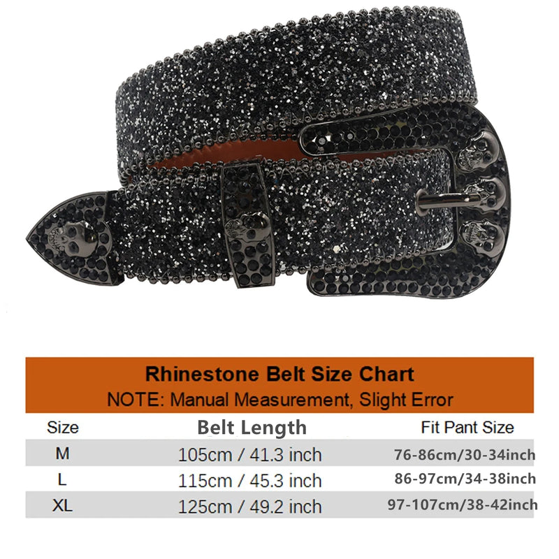 Skull Rhinestone Belts Crystal Studded Diamond Bling Bling Belt-Belts-Arimonz-Arimonz