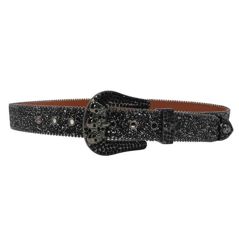 Skull Rhinestone Belts Crystal Studded Diamond Bling Bling Belt-Belts-Arimonz-Arimonz