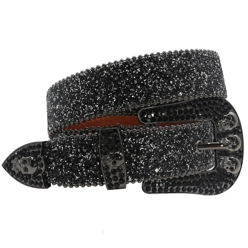 Skull Rhinestone Belts Crystal Studded Diamond Bling Bling Belt-Belts-Arimonz-Arimonz