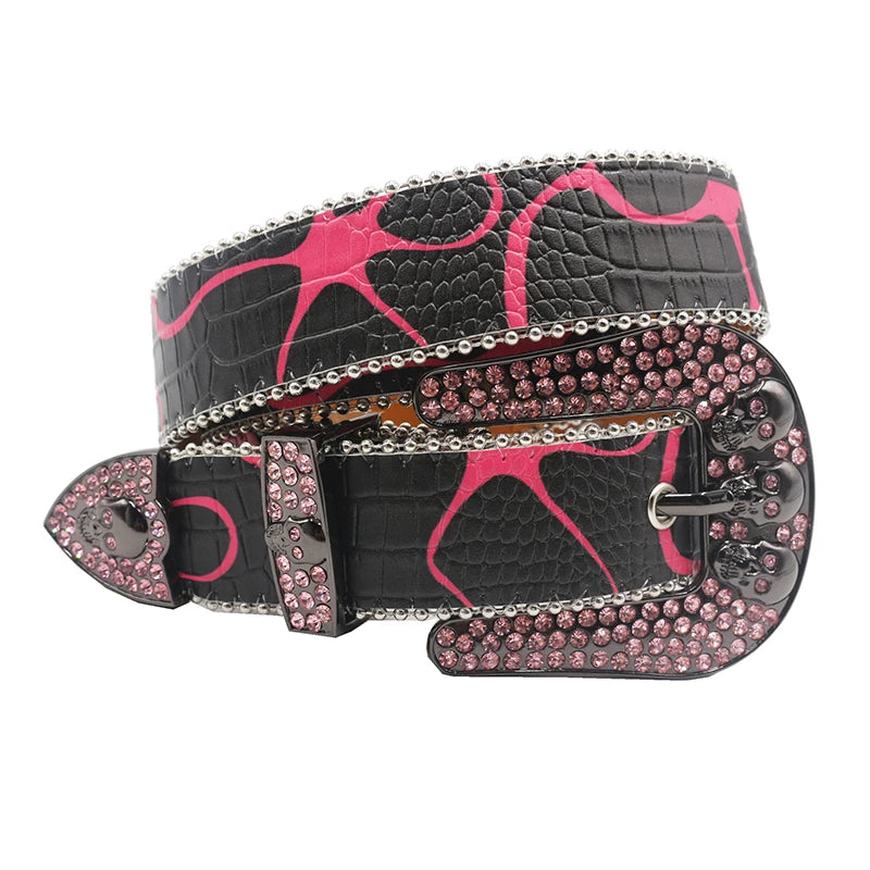 Skull Rhinestone Belts Crystal Studded Diamond Bling Bling Belt-Belts-Arimonz-HW-Pink-115CM/45inches-Arimonz