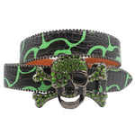 Skull Rhinestone Belts Crystal Studded Diamond Bling Bling Belt-Belts-Arimonz-HWKLT-Green-125cm/49inches-Arimonz