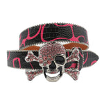 Skull Rhinestone Belts Crystal Studded Diamond Bling Bling Belt-Belts-Arimonz-HWKLT-Pink-115CM/45inches-Arimonz