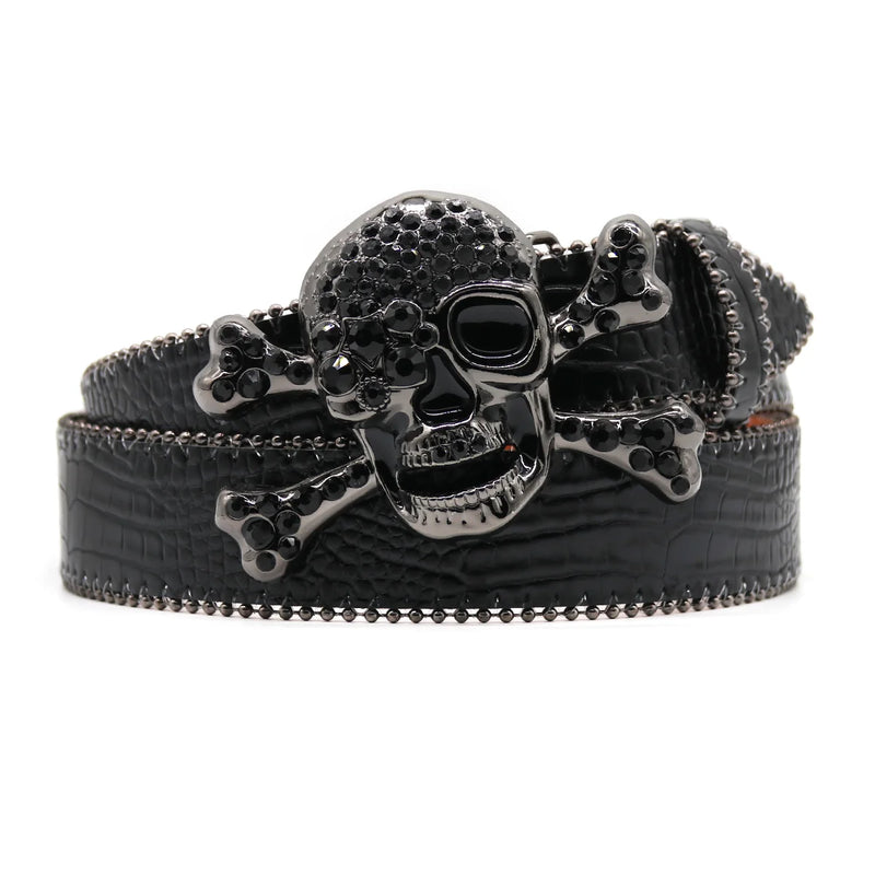 Skull Rhinestone Belts Crystal Studded Diamond Bling Bling Belt-Belts-Arimonz-KLT-Black-125cm/49inches-Arimonz