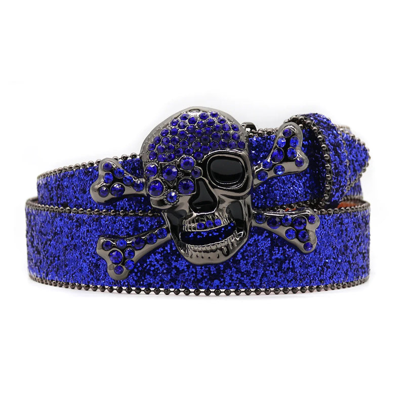 Skull Rhinestone Belts Crystal Studded Diamond Bling Bling Belt-Belts-Arimonz-KLT-Blue-115CM/45inches-Arimonz