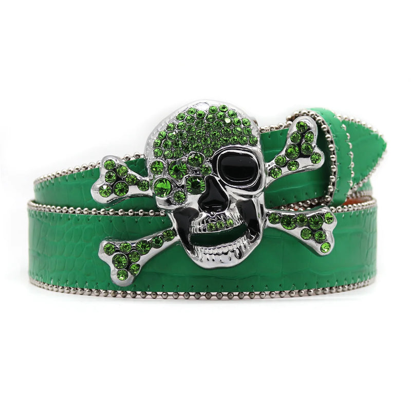 Skull Rhinestone Belts Crystal Studded Diamond Bling Bling Belt-Belts-Arimonz-KLT-Green-105CM/41inches-Arimonz