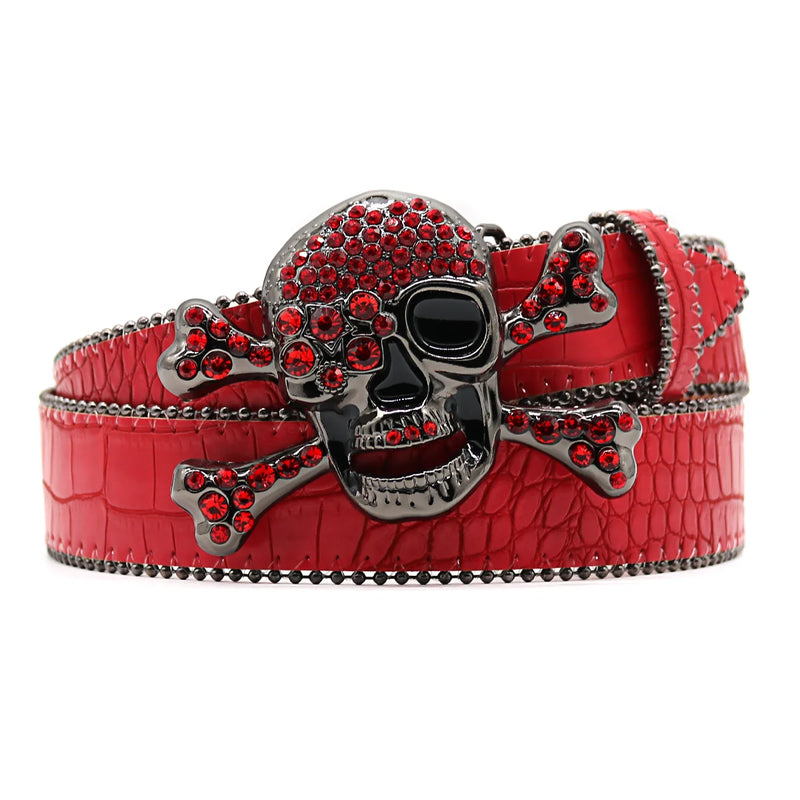 Skull Rhinestone Belts Crystal Studded Diamond Bling Bling Belt-Belts-Arimonz-KLT-Red-115CM/45inches-Arimonz