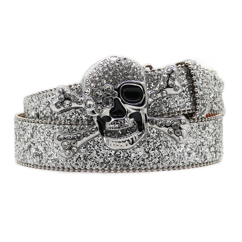 Skull Rhinestone Belts Crystal Studded Diamond Bling Bling Belt-Belts-Arimonz-KLT-Silver-125cm/49inches-Arimonz