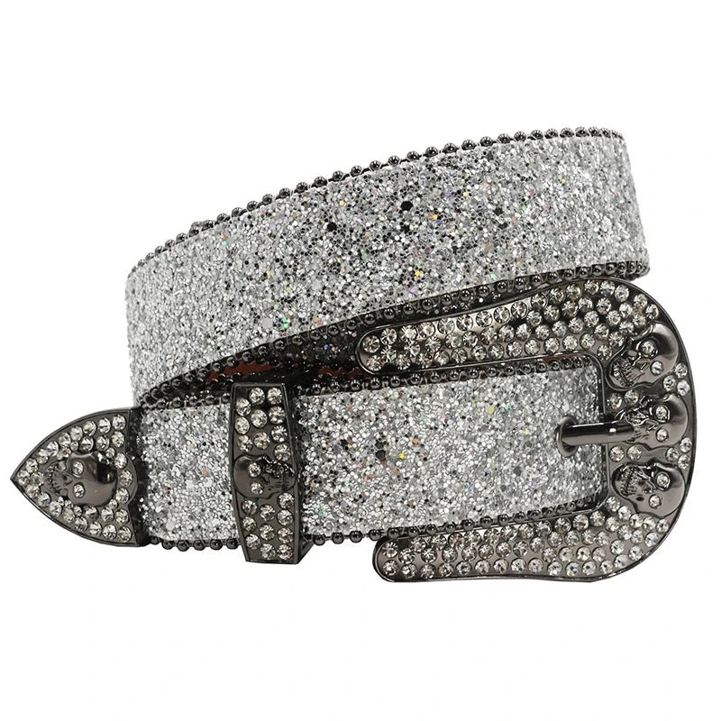 Skull Rhinestone Belts Crystal Studded Diamond Bling Bling Belt-Belts-Arimonz-Silver-115CM/45inches-Arimonz