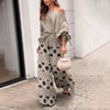 Slant Neck One Shoulder Long Sleeve Bow Cuff Top and Loose Long Pants-Wear To Work Sets-Arimonz-Arimonz
