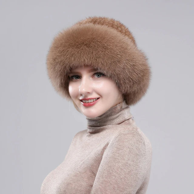 Soft Genuine Fur Hats Women Winter Knitted Bomber Hat Natural Fur-Winter Hats-Arimonz-light brown-Adjustable-Arimonz