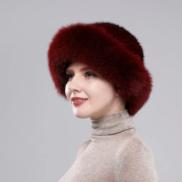 Soft Genuine Fur Hats Women Winter Knitted Bomber Hat Natural Fur-Winter Hats-Arimonz-wine red-Adjustable-Arimonz