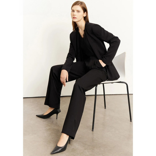 Solid Color Polyester Slim Blazer Casual Wide Leg Pants Clothing-Wear To Work Sets-Arimonz-Arimonz