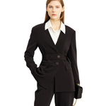 Solid Color Polyester Slim Blazer Casual Wide Leg Pants Clothing-Wear To Work Sets-Arimonz-Black blazer-XS-Arimonz