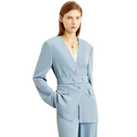 Solid Color Polyester Slim Blazer Casual Wide Leg Pants Clothing-Wear To Work Sets-Arimonz-Grey blue blazer-XS-Arimonz