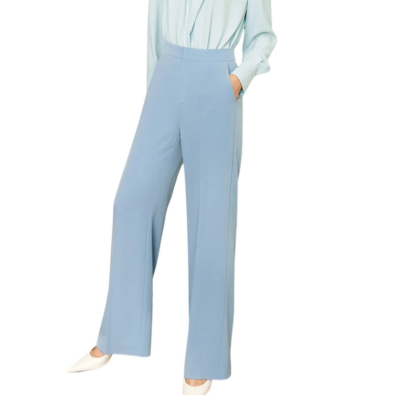 Solid Color Polyester Slim Blazer Casual Wide Leg Pants Clothing-Wear To Work Sets-Arimonz-Grey blue pants-XS-Arimonz