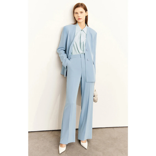 Solid Color Polyester Slim Blazer Casual Wide Leg Pants Clothing-Wear To Work Sets-Arimonz-Arimonz