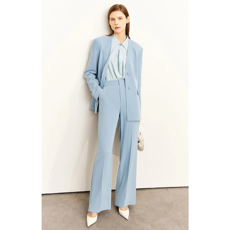 Solid Color Polyester Slim Blazer Casual Wide Leg Pants Clothing-Wear To Work Sets-Arimonz-Arimonz