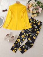 Solid Color Printed Long Sleeved Double Breasted Two-Piece Suit Set-Wear To Work Sets-Arimonz-Arimonz