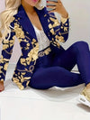 Solid Color Printed Long Sleeved Double Breasted Two-Piece Suit Set-Wear To Work Sets-Arimonz-Navy Blue-S-Arimonz