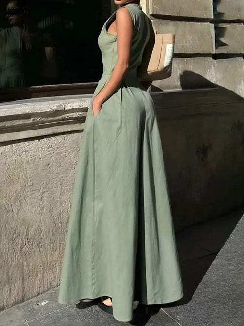 Solid Color V-Neck Zipper Loose Pants with Pocket Fashion Loose Outfit-Wear To Work Sets-Arimonz-Arimonz