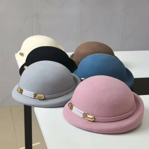 Solid Color Winter Wool Cloche Hat Autumn Painter French Hepburn Hat-Winter Hats-Arimonz-Arimonz