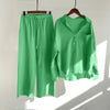 Solid Retro Cotton Linen Collar Shirt and Wide-Leg Trouser Suit Set-Wear To Work Sets-Arimonz-Arimonz