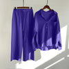 Solid Retro Cotton Linen Collar Shirt and Wide-Leg Trouser Suit Set-Wear To Work Sets-Arimonz-Arimonz