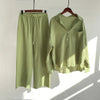 Solid Retro Cotton Linen Collar Shirt and Wide-Leg Trouser Suit Set-Wear To Work Sets-Arimonz-AG-S-Arimonz