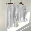 Solid Retro Cotton Linen Collar Shirt and Wide-Leg Trouser Suit Set-Wear To Work Sets-Arimonz-White-S-Arimonz