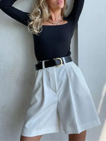 Solid Women's Summer Shorts High Waist Loose Zipper Shorts for Women-Shorts-Arimonz-Arimonz